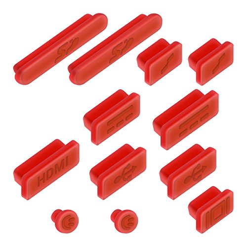 kwmobile 12in1 Set: 12er Staubschutz Set für Apple MacBook Pro 13″ 15″ Retina / Air 11″ 13″ (ab Mitte 2011) – Staubschutz Stecker Zubehör Dust Plug in Rot - 2