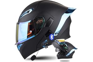 DIRERTYS Full Face Motorcycle Bluetooth Helmet Motorcycle Full Face Helmet, ECE Approved Bluetooth Motorbike Double Sun Visor Helmets, Wear-Resistant and Scratch-Resistant Lenses, for Adult (L(59~60cm), Q)
