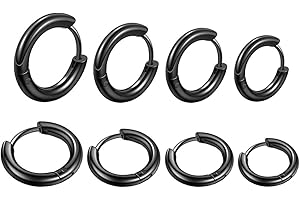 EUJEBEDA 4 Pares Pendientes de Aro de Acero Inoxidable Anillos de Labios Nariz Pendientes de Aro Pequeños de Cartílago para Hombre y Mujer,Pendientes de Aro de Cartílago Pendientes de Aro Pequeños