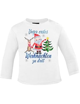 Mikalino Baby Longsleeve Unser erstes Weihnachten zu dritt blau