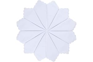 HOULIFE Ladies 100% 60S Cotton Handkerchiefs Womens Soft Solid Pure White Hankies for Wedding Party DIY 6/12 Pieces 28x28cm Christmas Gifts