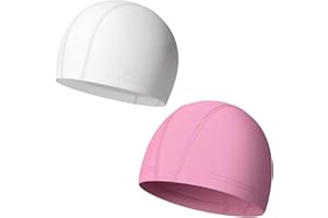 JYCY 2 Pcs Swimming Cap - Elastic & Lightweight Comfortable Fabric Swimming Hats for Women, Men, Kids (6-14) and Adults - Boys Girls