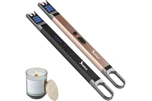 ‎SUPRUS SUPRUS Zapalniczka do świec elektryczna, z łukiem świetlnym, wiatroszczelna, bezpłomieniowa, do ponownego ładowania przez USB z oświetleniem LED, na kemping, grillowanie, gotowanie (czarna + złota)