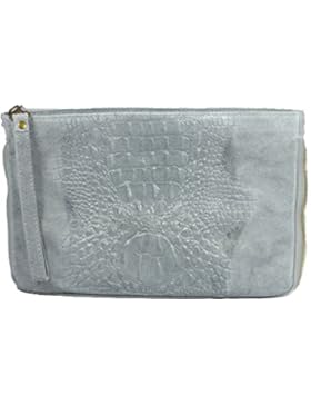 Coole graue Leder Umhängetasche Wildleder mit angesagter Prägung des Leders in Krokodilsleder Optik - mit Leder...