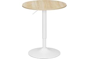 WOLTU Mesa de Bar Redonda, Mesa de Bar Giratoria 360º y Ajustable de Altura Entre 70-91cm,para Bar, Restaurante y Comedor, Bistro, Roble Claro + Blanco
