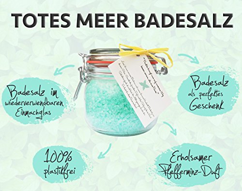 CareElite Totes Meer Badesalz Geschenkset 600 g Totes Meersalz als natürlicher Badezusatz im wiederverwendbaren Einmach-Glas 100% plastikfrei mit wohltuendem Pfefferminz-Duft fürs Bad - 3