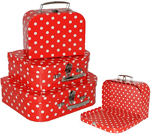 Koffer / Kinderkoffer – in 3 Größen ! – “ Punkte – rot & weiß “ – ideal für Spielzeug und als Geldgeschenk – Mädchen & Jungen – Pappkoffer – Puppenkoffer – Kinder – Pappe Karton – gepunktet / Polka Dots – Köfferchen – Motivkoffer – Spielekoffer – Reisekoffer / Geschenkekoffer – Malkoffer – Spielekoffer – Spielzeugkoffer – Malkoffer – Geburtstag / Hochzeit – Urlauber - 4