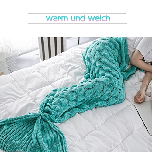 Handgemachte Gestrickte Meerjungfrau Schwanz Decke MAGFLY Fish-scale Meerjungfrau Decke Schwanz Sofa Schlafsack Perfekt Geschenk für Erwachsene und Teenager (Minzgrün) - 3