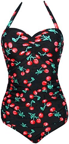 Macochoi Swimsuits For Women, Vintage Bathing Suits One Piece Pin Up Halter Monokinis Swimsuit FBA 03BC-4XL