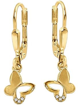 CLEVER SCHMUCK Goldene Ohrhänger 23 mm lang mit Mini Schmetterling 7 mm halb gänzend, halb mattiert, teils offen...