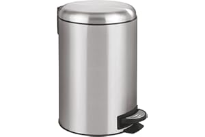 WENKO Küchen Abfalleimer Mod. Leman, 12 Liter, Mülleimer mit Absenkautomatik, Tretfunktion, herausnehmbarem Einsatz, aus rostfreiem Edelstahl, 25 x 38 x 32 cm, Silber
