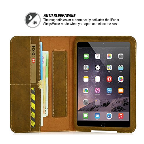 MANNA Ultraslim iPad Mini 3 Folio Hülle | Cover mit Autosleep – Funktion | Case aus Nubuk Leder , braun | Aufstellbare Tasche | Schutzhülle für iPad Mini Retina - 2