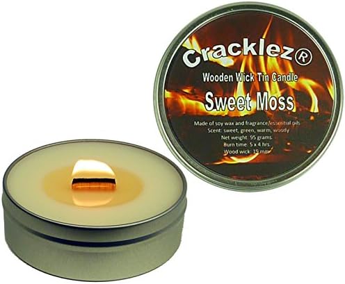 Cracklez Crackling Scented Wooden Wick Tin Candle Sweet Moss. Sweet Forest Scent. Uncolored.