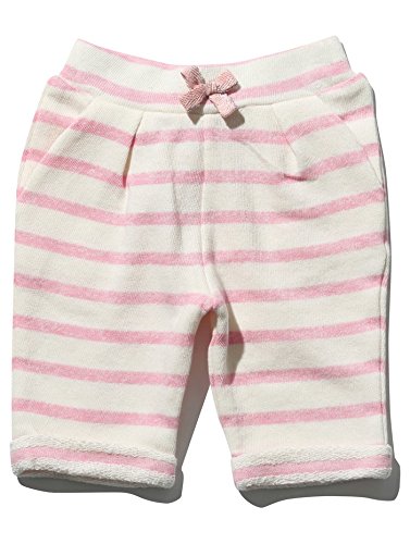 M&Co Baby Girl Pink And Cream Stripe Print Pull On Bow Front Cosy Jogger Trousers Oatmeal 9/12 Mnths