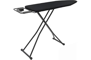 Rainberg Folding Ironing Board, 122 x 38cm Ironing Surface, Adjustable Height Up To (78-91cm), Includes Silicone Iron Rest, Durable with Safety Lock & Anti-Skid Feet, Foldable Ironing Boards (Black)