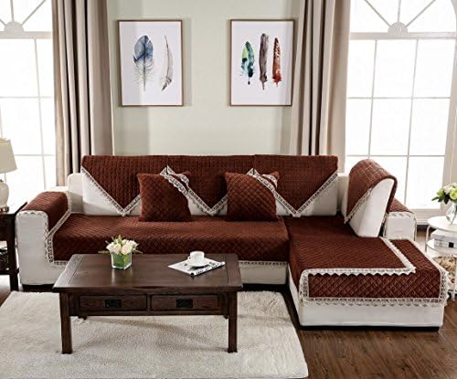 Quilted furniture protector cover,Sectional sofa throw cover Backing and armrest sold separately Slip cover non-slip plush perfect for recliner-brown-E 28x83inch(70x210cm)