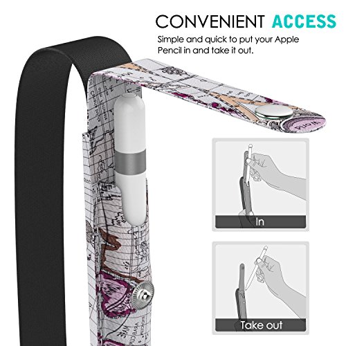 MoKo Halter für Apple Pencil – Premium PU Leder Bleistift Stift Schleife Sleeve Cover Schreibzeug Schreibgerät Beutel mit abnehmbare Gummiband für Apple iPad Pro 12.9 Zoll Hülle Case, Landkarte A - 5