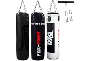 FOX-FIGHT Sac de frappe vide avec chaîne en acier pour kickboxing, MMA, arts martiaux, Muay Thai