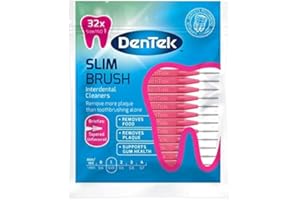 DenTek - Limpiadores interdentales de cepillo delgado - Cerdas cónicas - Sin sabor - 32 por paquete - Iso 1 (0,45 mm)
