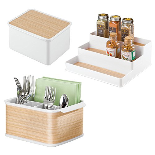 InterDesign 90350EU RealWood 3-stufiger Küchenschrank-Organizer für Gewürze, Kondimente – Holz Plastik 23,50 x 26,04 x 10,16 cm, Weiß/Helles - 5