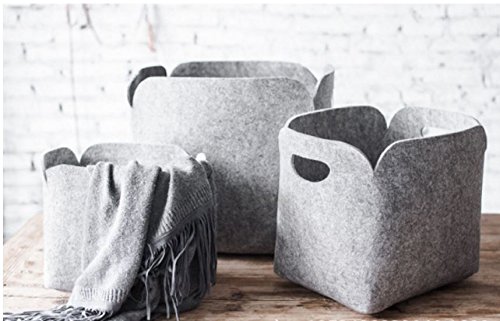 MumoHome Wäschekorb Filz faltbar Wäschesammler Aufbewahrungskorb Filzkorb – Groß, Hellgrau - 4