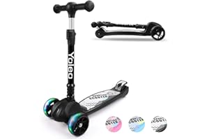 YOLEO Trottinette Enfants Pliable, Trottinette 3 Roues avec LED Roues Plateau Antidérapant, Patinette réglable en Hauteur, Trottinettes Classiques Enfant, Scooter pour Enfants