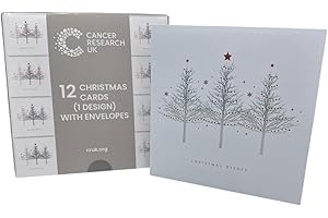 Cancer Research UK Box of 12 Charity Christmas Cards - Single Design - Stunning Silver Tree Trio