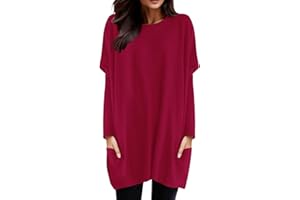 XTBFOOJ Donna Felpa Lunga a Collo Rotondo Monocromatica vestibilità Ampia Vestito Invernale a Maniche Lunghe con Copertura Fino ai Fianchi Taglie Forti Moda Casual Camicia a Maniche Lunghe da Donna