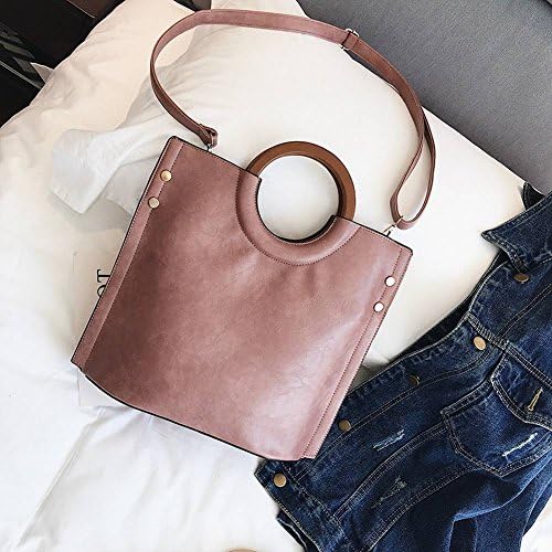 Female Handbags round Wooden Handbag Simple Large Capacity Wild Shoulder Bag , pink