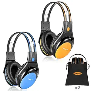 SIMOLIO 2 Pack of Car Headphones with 3 Levels Volume Limited, Infrared Wireless Headphones for Car DVD/TV, Dual Channel Kids Wireless Headsets for Car DVD Player, Blue and Orange