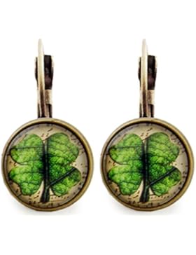 Miss Lovie Ohrhänger Kleeblatt Ohrringe Cabochon 12mm Modeschmuck Grün Bronze