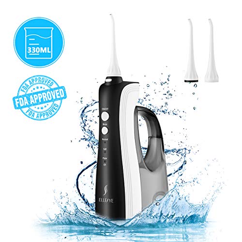 ELLESYE Irrigador Dental Inalambrico Profesional 330ml Capacidad,3 Modos con 2 Extremidades, Irrigador Oral Dental Portátil Recargable IPX7 Impermeable, para Hogar y Viaje