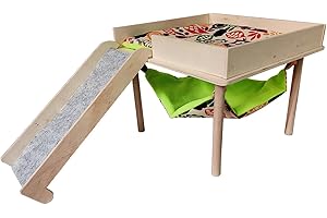 ZONADAH Guinea Pigs Hammock with Platform 29x22.5cm Natural Wood Hamster Climbing Platform Guinea Pigs Wood Hideout Small Pet Bed for Piggies Chinchilla Rat Hamster Bunny