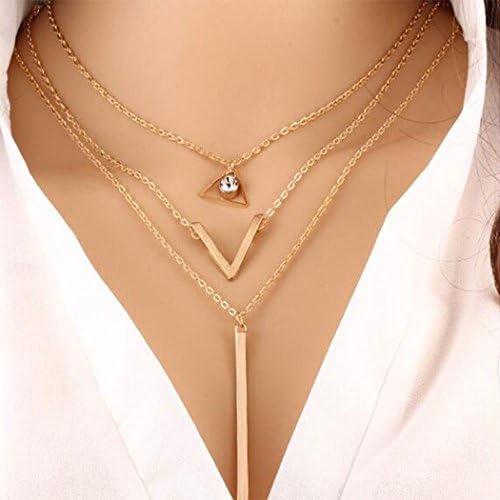 Chicer 3 layer Multilayer Pendant Necklaces Chain Fashion Jewelry for Women(Gold)