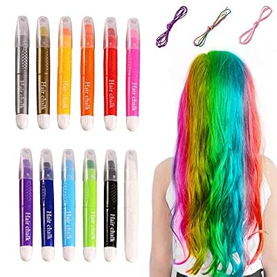 AIDUE Craie de Cheveux Lavable, AIDUE 12 Couleurs Crayons Cheveux Temporaire pour les Enfant Fille, Cadeaux Parfait pour la Fête Anniversaire Halloween Noël Cosplay DIY