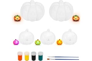 LOOPES Halloween Crafts for Kids - 5Pcs LED Artificial Pumpkins Light Up Decorations DIY Coloring Paint Kit With Brushes and Color Paints for Girls Boys