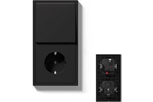 MVAVA Lichtschalter 1 Fach 1 Weg, Lichtschalter Unterputz mit Steckdose, Vertikal Montierbar Seidig-Matte Wandschalter mit Federanschlüsse, 80mm*150mm Schwarz, M3-Serie