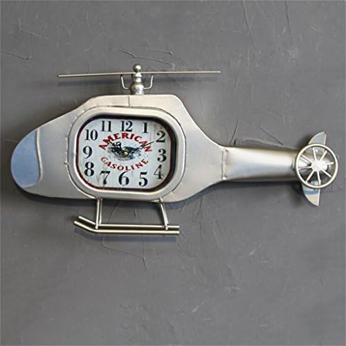 Creative American Style Retro Helicopter Wall Clock Living Room Bedroom Restaurant Wall Hanging Iron Craft Decorative Mute Clocks ( Color : Silver )