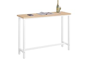 WOLTU Mesa de Bar de Bistro de Comedor con Estructura de Metal, MDF, 140x40x100cm (WxDxH) Roble+Blanco