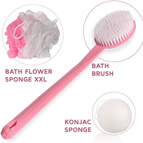Stephanie Franck Beauty Body & Face Bath Gift Set -Back Brush, Shower and Konjac Sponge (pink)