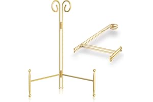 HOPEME Display Stand 8 Inch 2-Pack, Gold Plate Stand for Display with Folding Hinge, Sturdy Easel Stand for Plate, Picture, Dish, Photo Frame and Art Piece