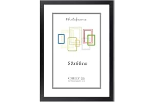 CHELY INTERMARKET | Marco de Fotos MOD-254 Hecho de Madera, Ancho de moldura 2cm con Acabado minimalista. Cuadro ideal para enmarcar títulos y certificados (Negro, 50x60cm)