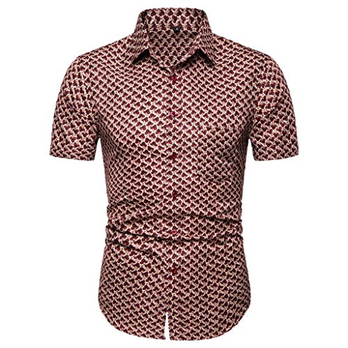 Preisvergleich Produktbild BHYDRY Herren Sommer Casual Slim Kurzarm Bedruckte Hemden Top Beach Bluse