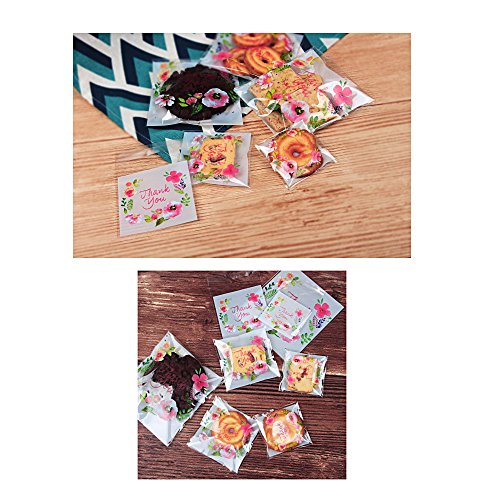200 stk Selbstklebend Tüten (14x14cm + 10x10cm) OPP Beutel Plätzchen Gebäck Tütchen Süßigkeiten Geschenk Verpackung für Kekses Kuchen Cupcake - 7