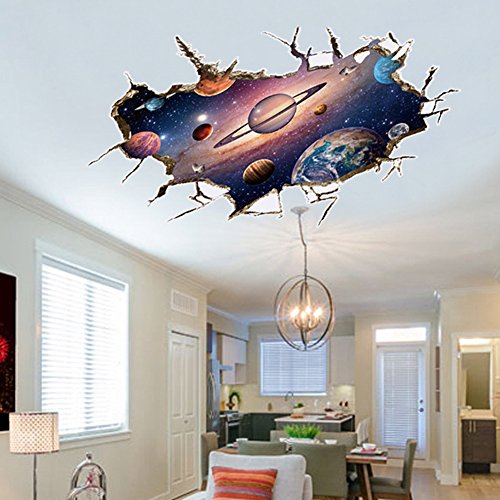 AUVS® 3D- Selbstklebende Abnehmbaren Durchbrechen Die Mauer Vinyl Wandsticker / Wandgemälde Kunst Aufkleber Dekorateur 9066B Space（60x90cm）