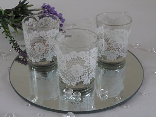 Vintage White Lace Glass Holder - With Scented Tea Light Candle