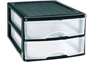 AC - Cajonera de Almacenamiento Sobremesa con 2 cajones, Torre de Almacenamiento Multiusos para Oficina, hogar, Escuela, etc. 17,5 x 26 x 35 cm. Color Negro.