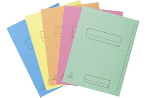 Exacompta - Réf. 335000E - Paquet de 50 chemises rigides imprimées avec 2 rabats SUPER 210 g/m² - couleurs pastel - chemises certifiées PEFC™- dimensions 24 x 32cm pour format A4- 5 couleurs assorties