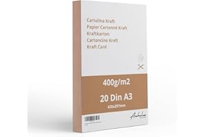 ANHELUS PAPER & DECO 20 Fogli - Cartoncino Kraft Din A3 (420x297mm) - 400gr/m2 (0,7mm di spessore) - Cartone Naturale Marrone Extra Forte - Cartoncino creativa spesso per artigianato - Scrapbooking