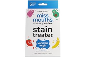 Miss Mouth's Messy Eater - Toallitas para tratamiento de manchas, paquete de 5 unidades, productos esenciales para recién nacidos y bebés, sin limpieza en seco, grasa, café, ropa interior, tela